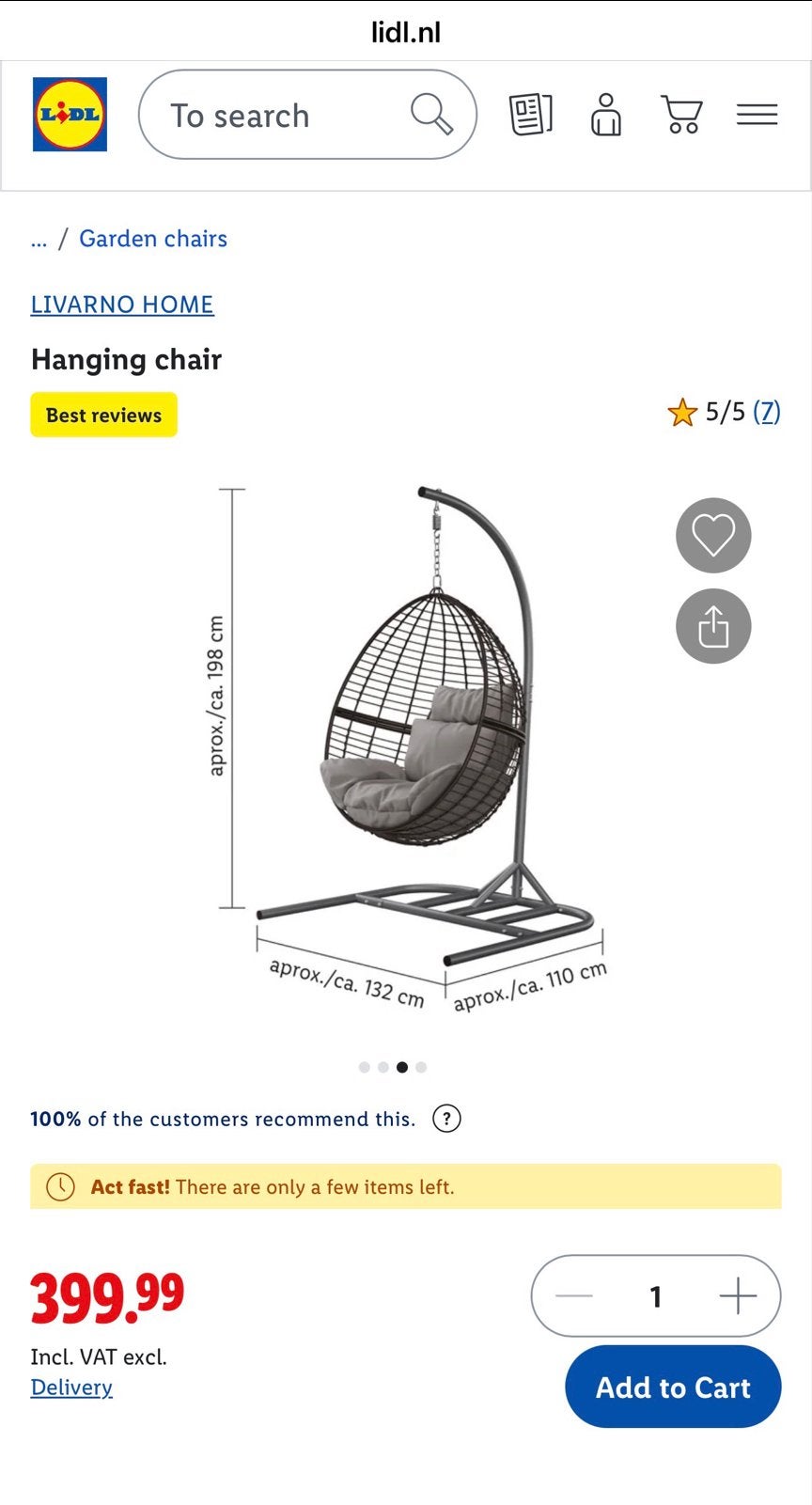 Livarno Home Hangstoel met Standaard - Nieuw in Doos, Livarno, Verstelbaar, Livarno, Nieuw