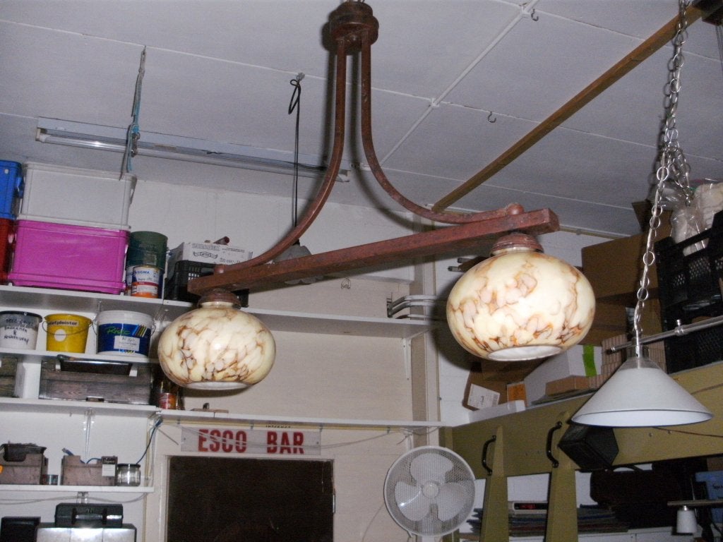 2-Delige Hang-/Plafondlamp, Huis en Inrichting, Lampen | Hanglampen, Zo goed als nieuw, Glas, Metaal, E27 (groot), Ophalen