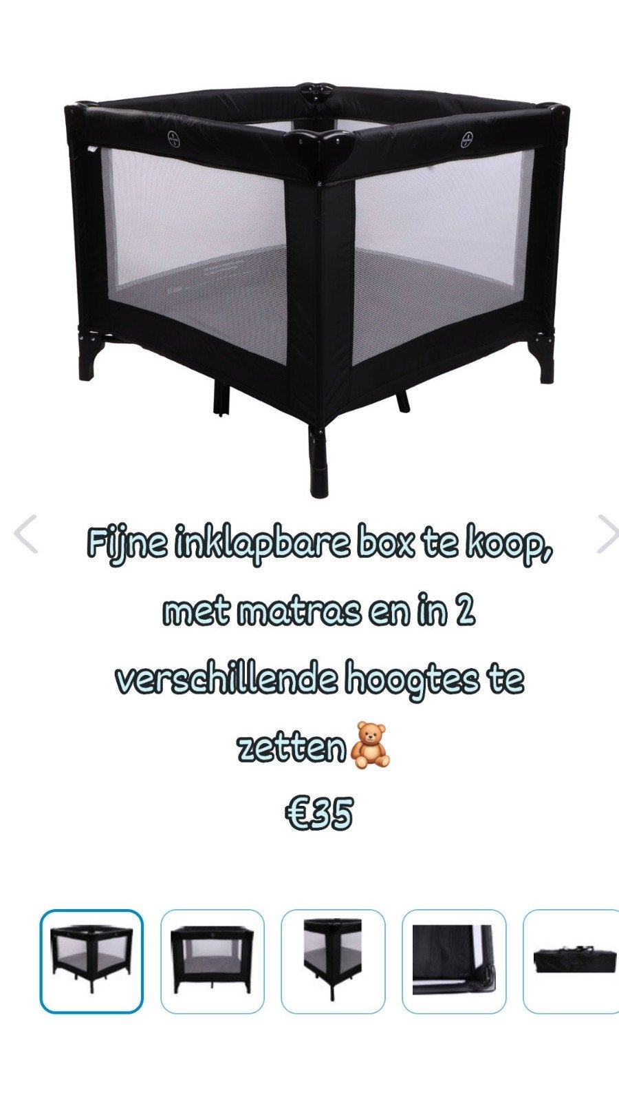 Inklapbare box met matras, in hoogte verstelbaar, Kinderen en Baby's, Boxen, Ophalen of Verzenden, Gebruikt, Vierkant, In hoogte verstelbaar