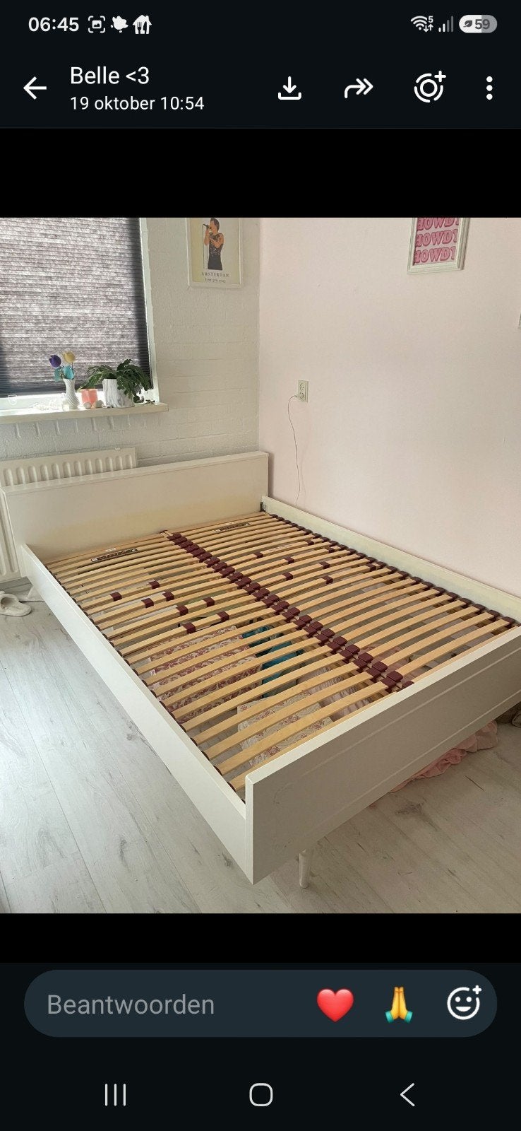 Houten bedframe met lattenbodem (140x190), Ophalen, Gebruikt, Tweepersoons, Hout