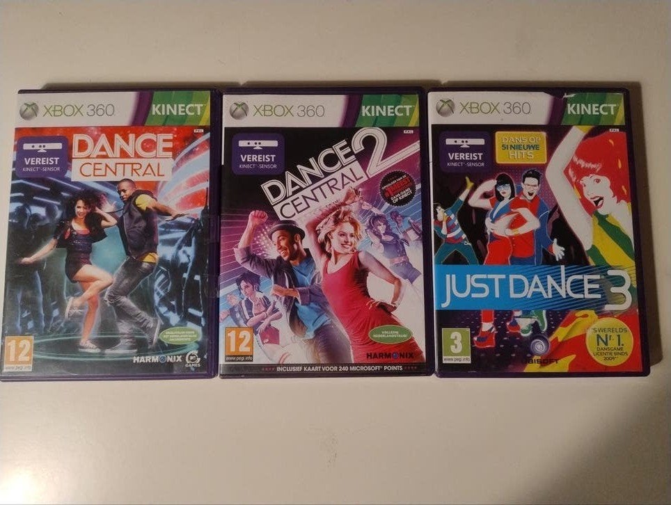 Xbox 360 Kinect Games: Just Dance 3 & Dance Central 1 & 2, Spelcomputers en Games, Muziek, Gebruikt, Eén computer, Ophalen of Verzenden