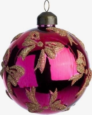 Kerstbal fuchsia felroze donkerroze strikjes goud glitter, Ophalen of Verzenden, Zo goed als nieuw