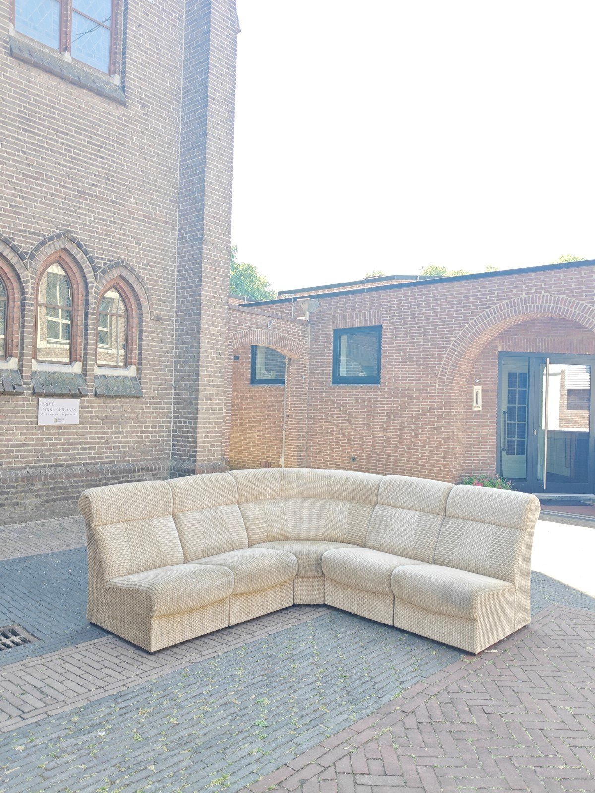 Vintage elementenbank beige, Huis en Inrichting, Gebruikt, 100 tot 125 cm, Hoofdstraat 70 Terborg, Stof