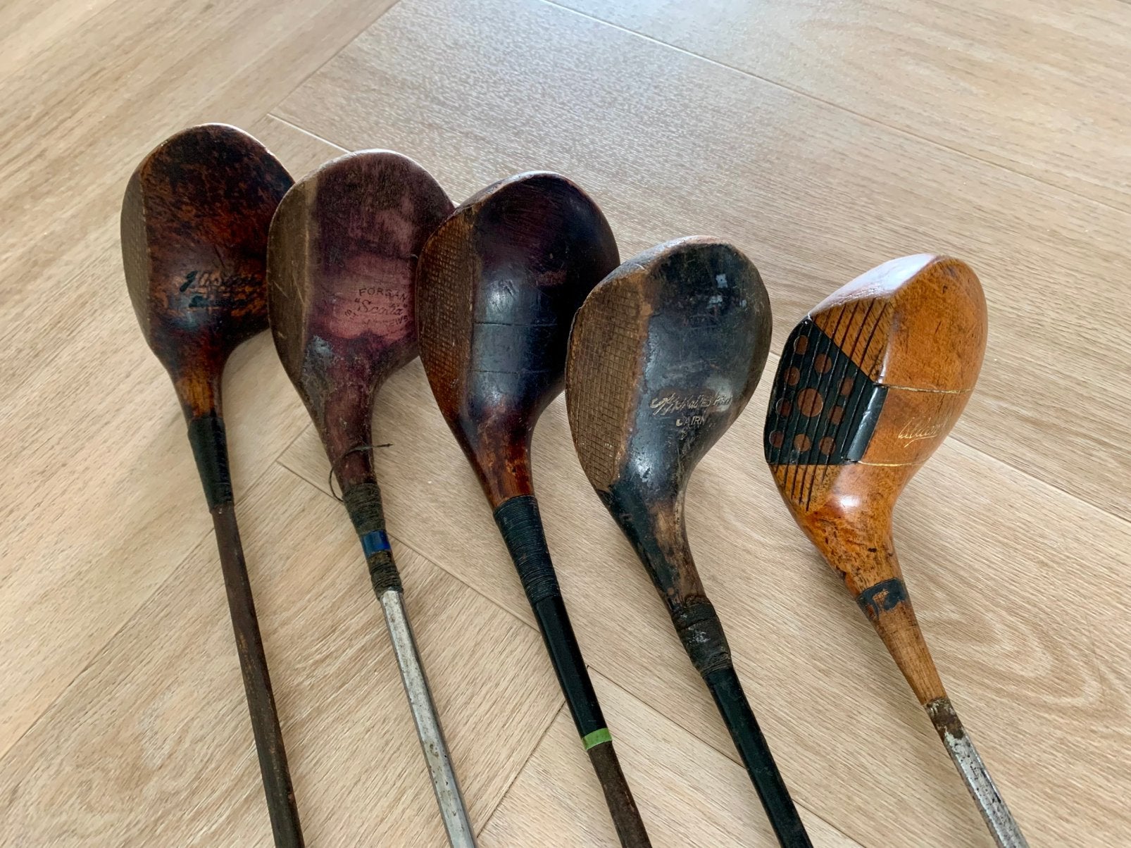 5 vintage houten golfclubs, Sport en Fitness, Golf, Ophalen of Verzenden, Gebruikt, Club