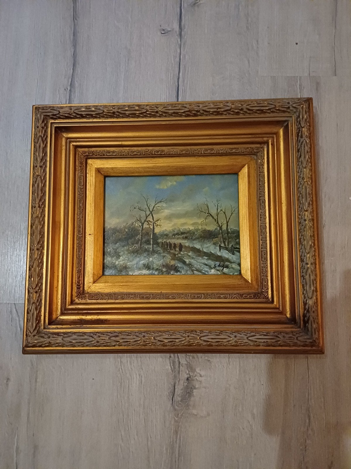 Schilderij Winterlandschap met Figuren, Ophalen of Verzenden