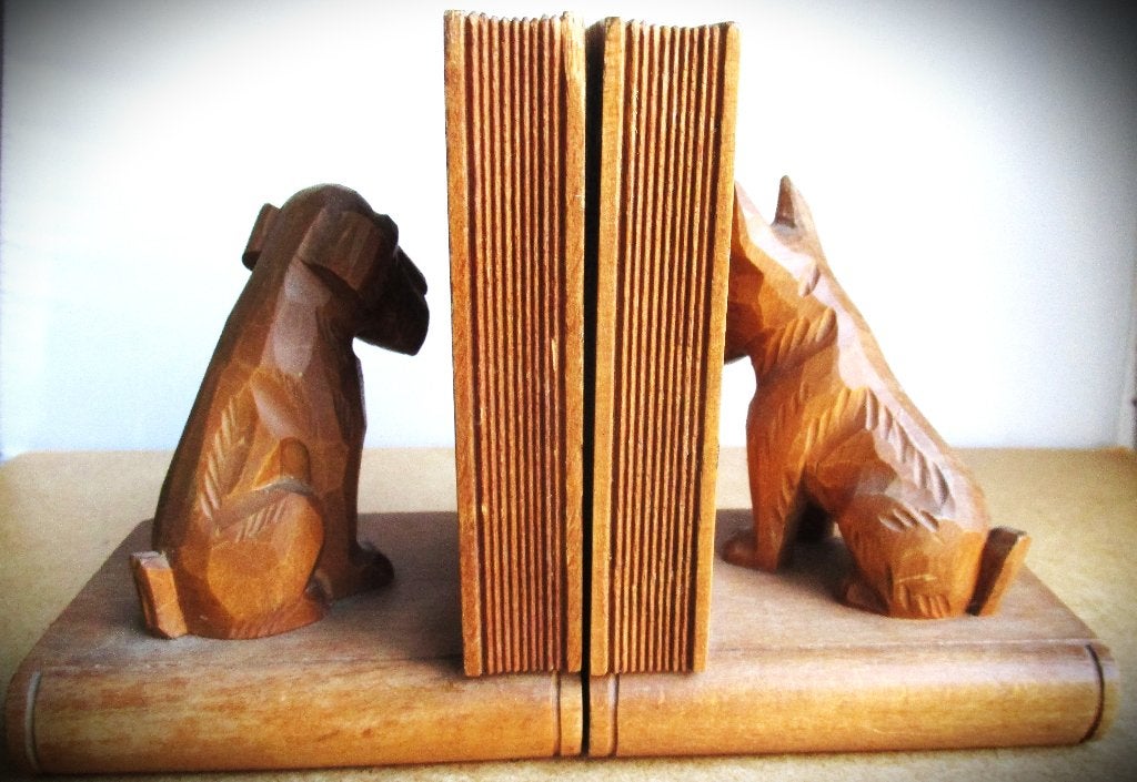 Terrier Boekensteunen~Vintage Houten Boekstandaard Honden, Ophalen of Verzenden