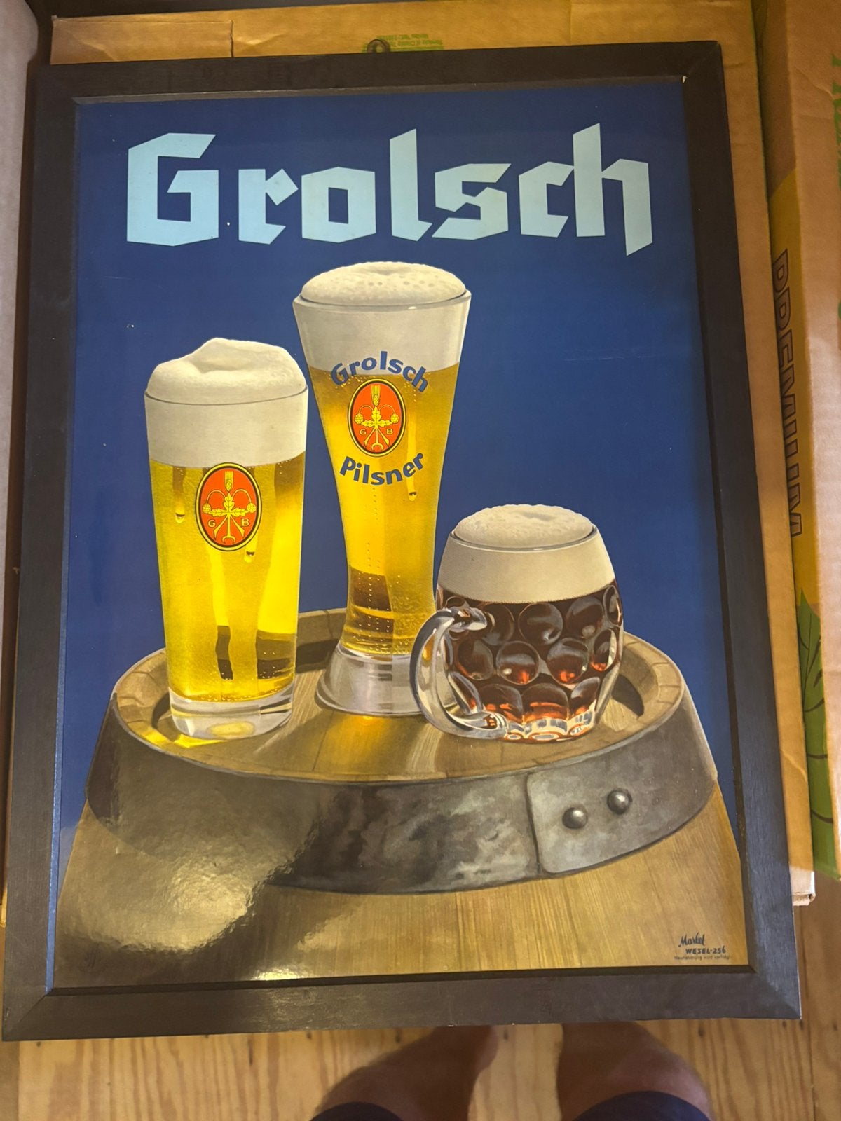 Oude houten reclameplaat van Grolsch, Verzamelen, Ophalen, Zo goed als nieuw, Reclamebord