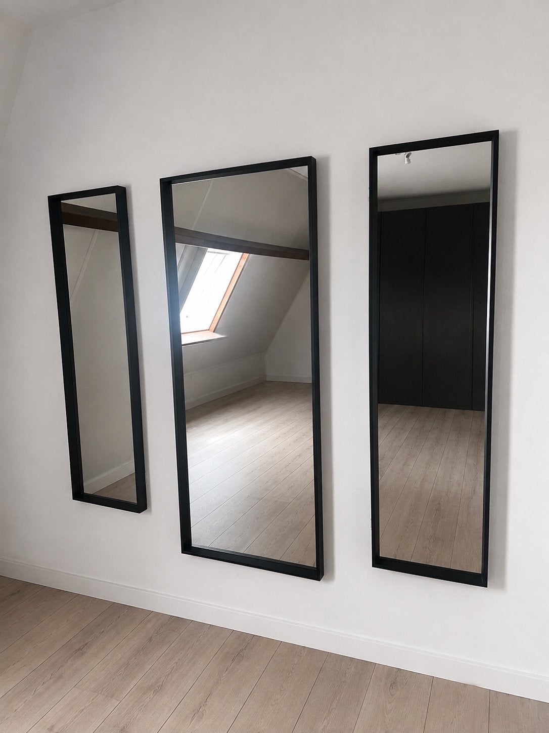 IKEA NISSEDAL spiegels set met zwarte rand, Huis en Inrichting, Ophalen, Zo goed als nieuw, 150 tot 200 cm, Rechthoekig