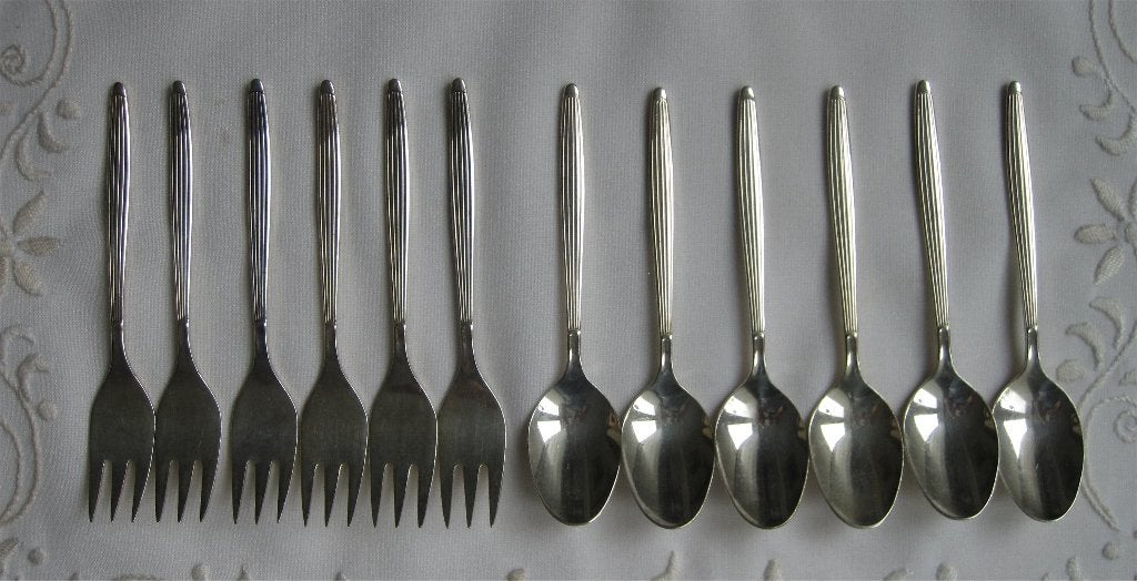 Gero - zes lepeltjes, zes vorkjes (zwaar verzilverd, 100), Antiek en Kunst, Ophalen of Verzenden