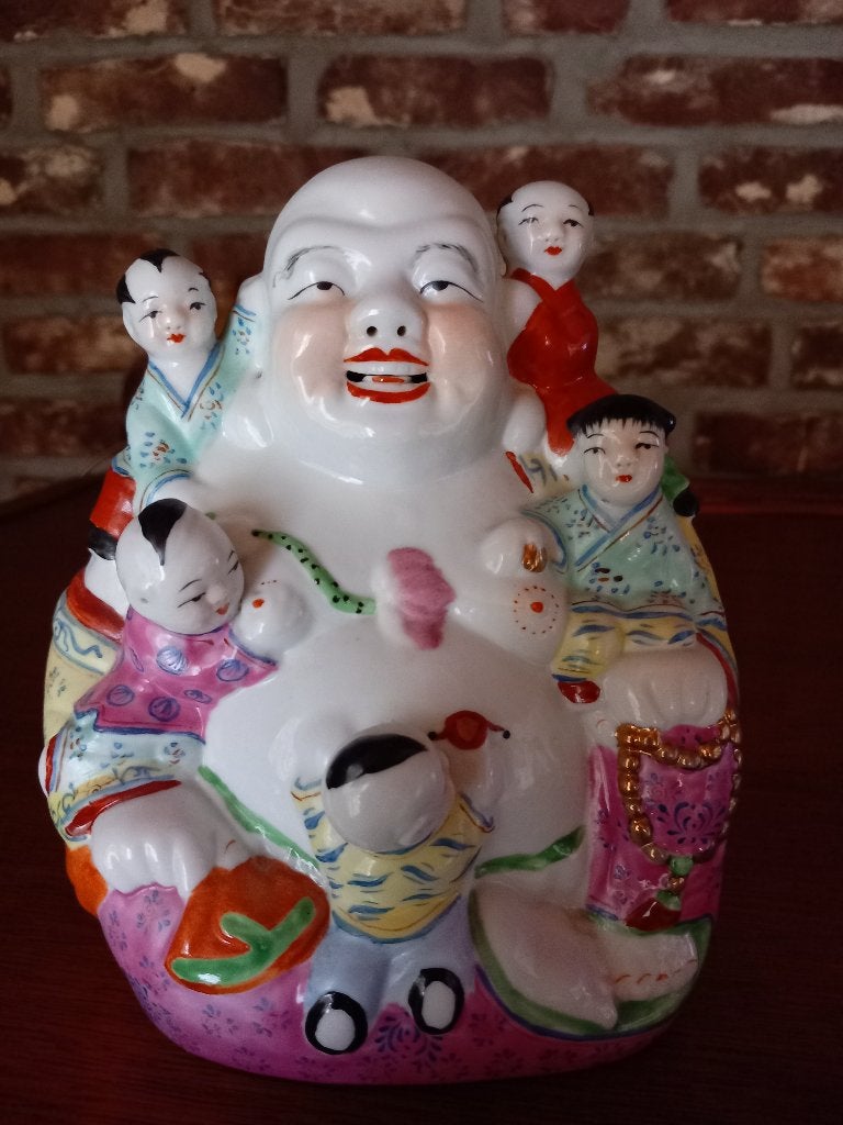 Antiek beeldje Boeddha met kinderen, Ophalen, Zo goed als nieuw