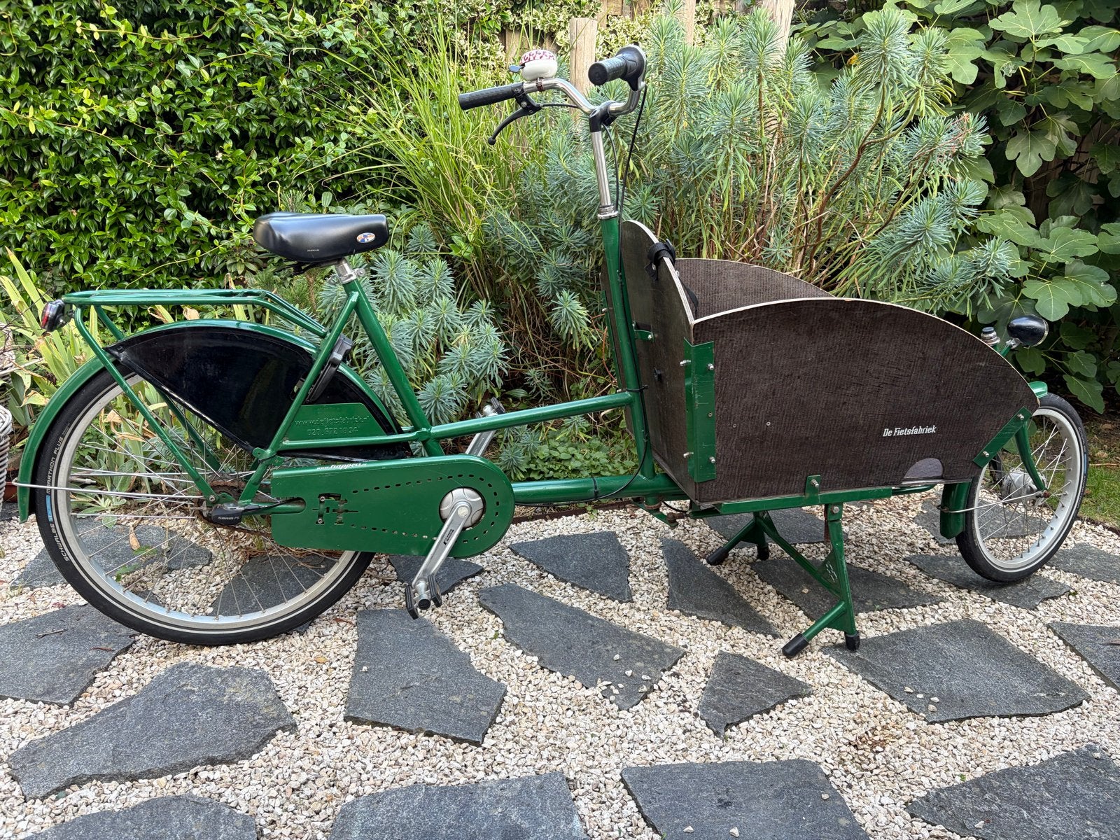 Fietsfabriek Bakfiets Cargobike Long - Groen met huif, Gebruikt, Huif, Ophalen of Verzenden, 2 kinderen