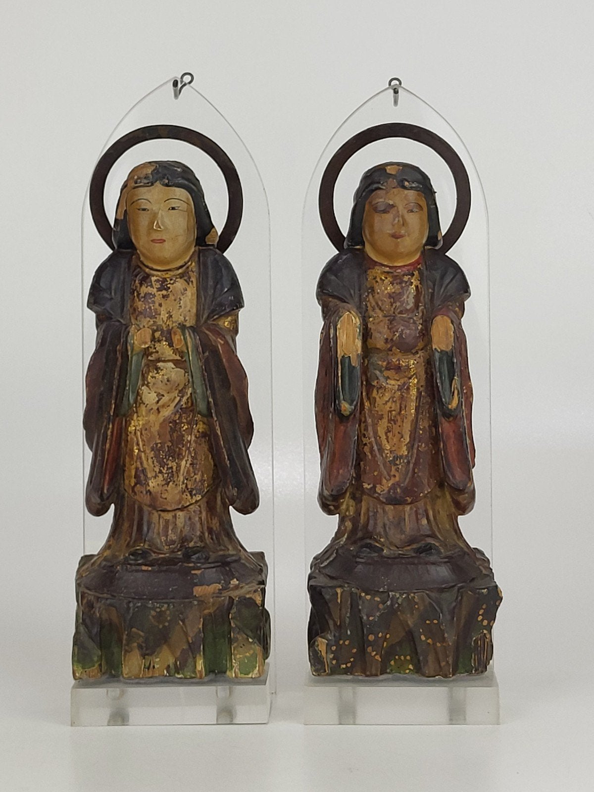 Een zeldzaam paar antieke Japanese houten godenbeelden, Ophalen of Verzenden