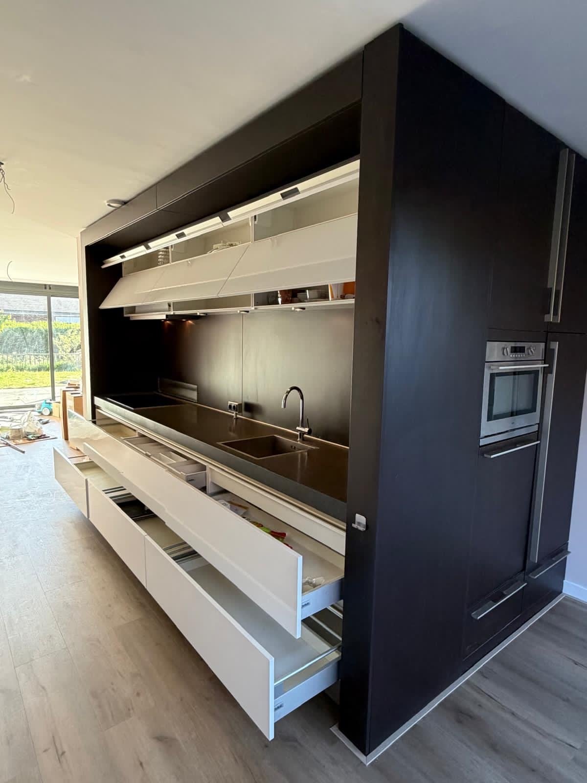 Tweedehands Siematic hoekkeuken met composiet werkblad., Ophalen, Gebruikt, Bruin, Hoekkeuken