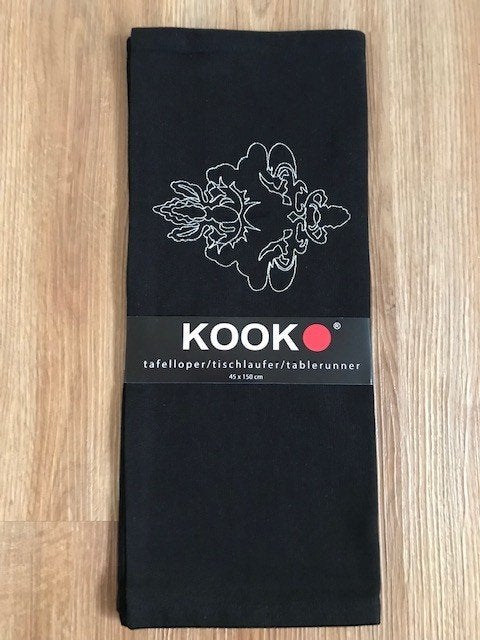 KOOK - Nieuwe Zwarte Tafelloper - 45 x 150 cm, Met decoratie, Katoen, Zwart, Tafelkleed of Tafelzeil