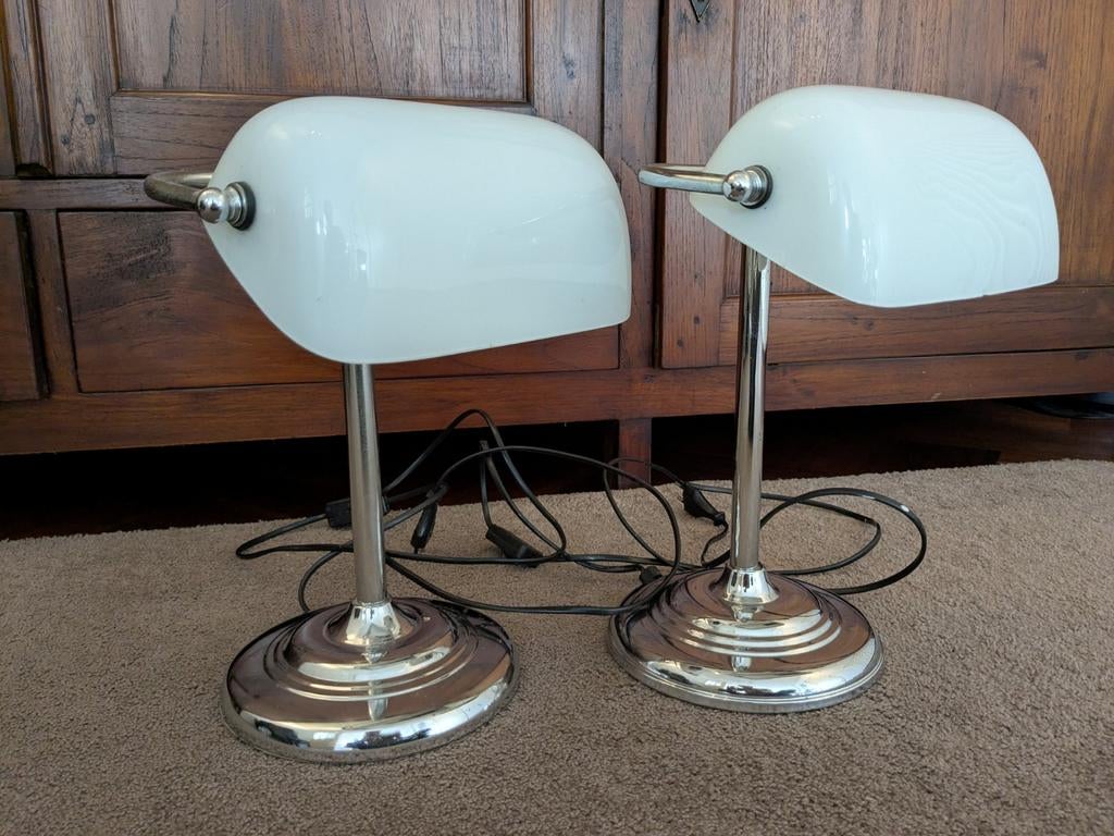 Twee notaris lampen Hema, Ophalen, Gebruikt, Glas, Notarislamp
