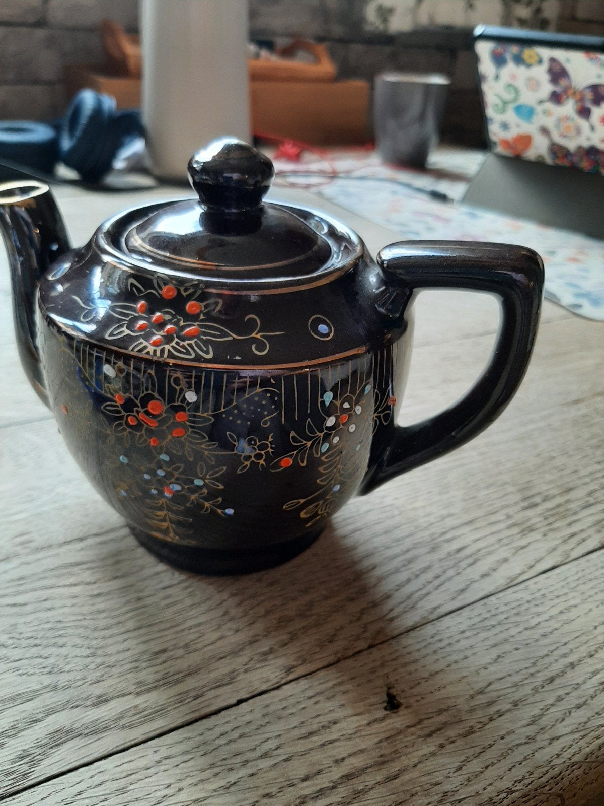 Vintage Japan theepot bruin met bloemmotief, Antiek en Kunst, Ophalen of Verzenden