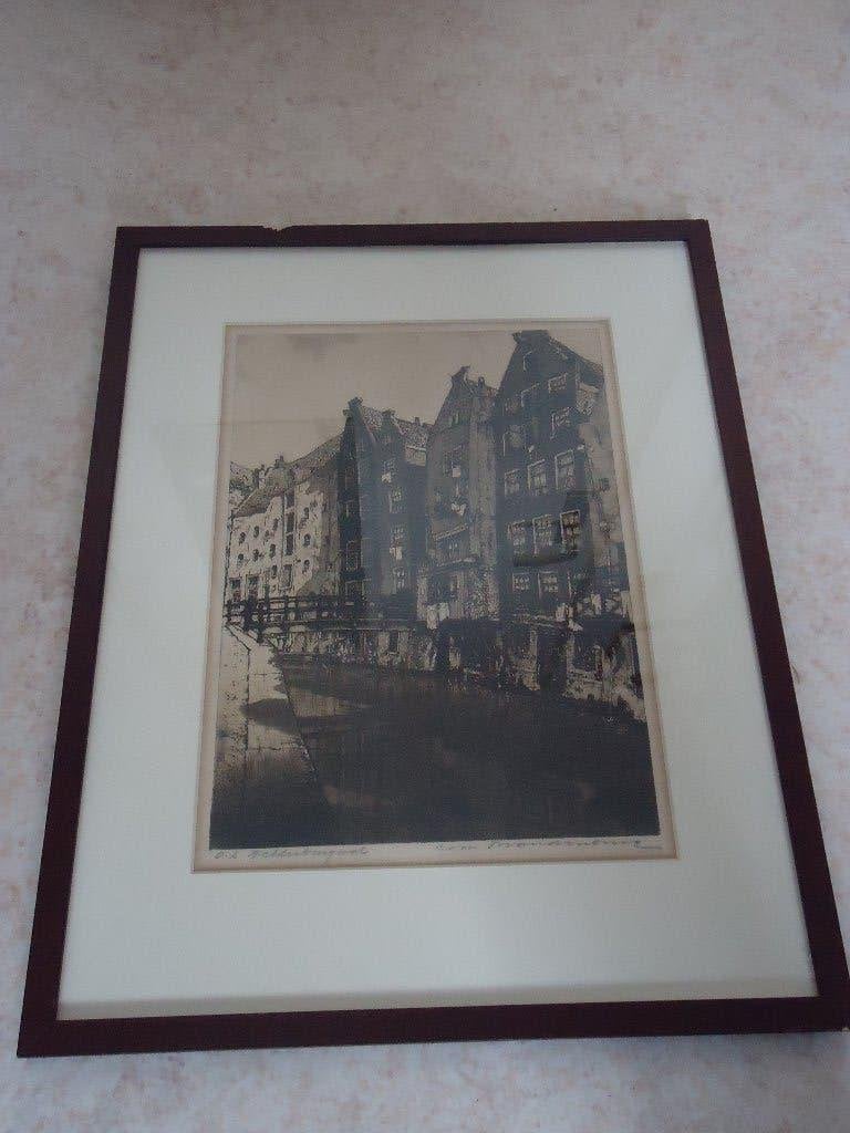 Cornelis Brandenburg - Amsterdam - O.Z. Achterburgwal, Antiek en Kunst, Gesigneerd, Ets, Stadsgezicht, Ophalen of Verzenden