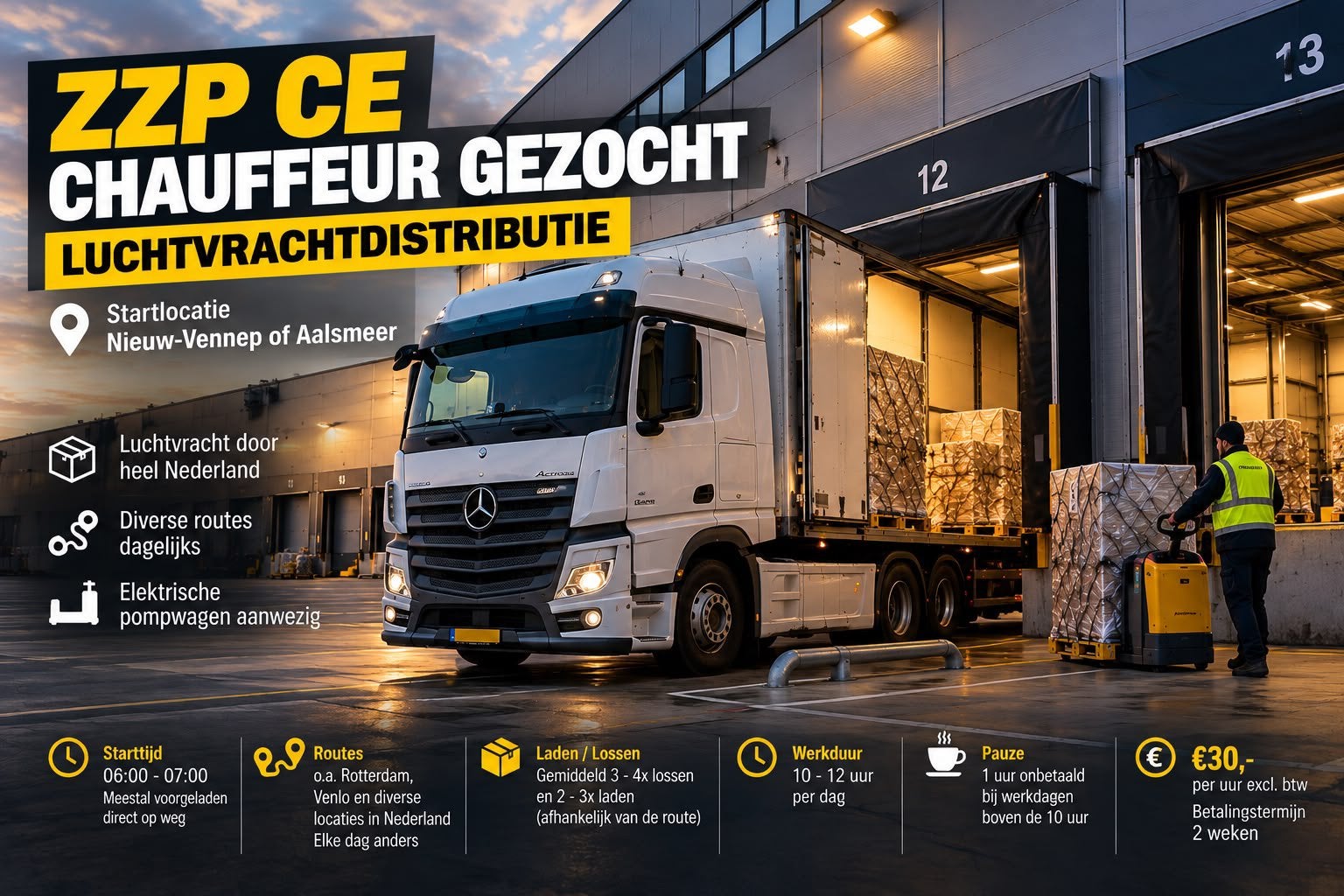 ZZP CE Chauffeur gezocht – Luchtvrachtdistributie, Vacatures, 33 - 40 uur, Overige niveaus, Starter