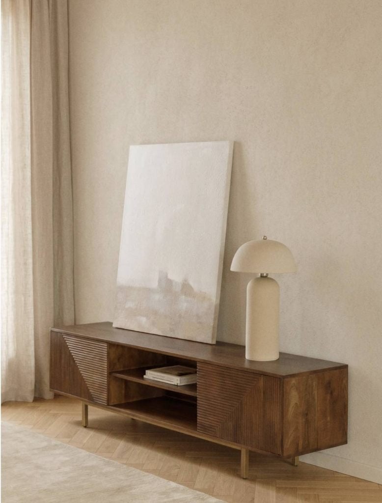 Perfect and stylish mango wood TV Stand, Ophalen, 50 tot 100 cm, Zo goed als nieuw, Eikenhout