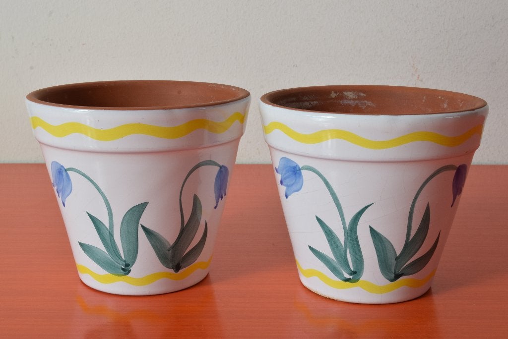Set van 2 retro vintage Italy bloempotten - Funky tulpdecor, Antiek en Kunst, Ophalen of Verzenden