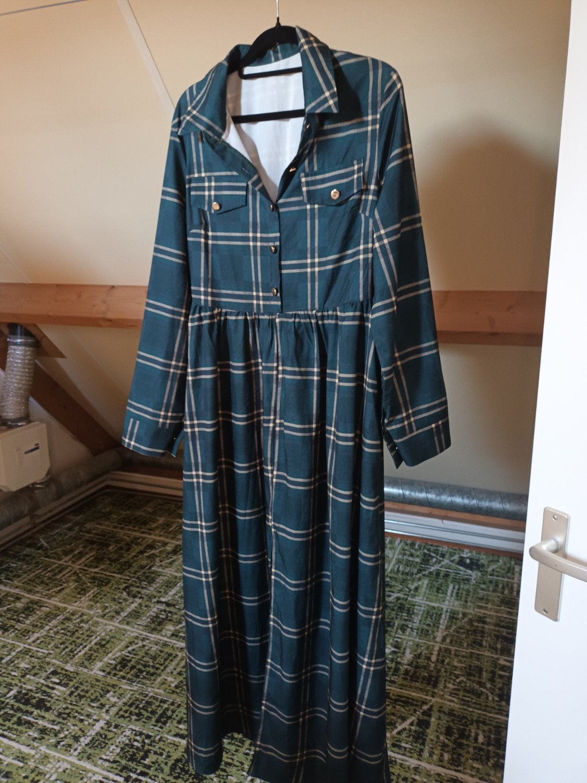 Groene geruite maxi jurk maat 38/40, Kleding | Dames, Maat 38/40 (M), Ophalen of Verzenden, Zo goed als nieuw, Onder de knie