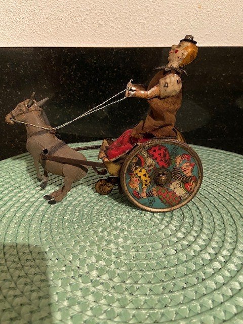 E.P. Lehmann Balky Mule 1905  windup Clown op ezelwagen, Ophalen of Verzenden