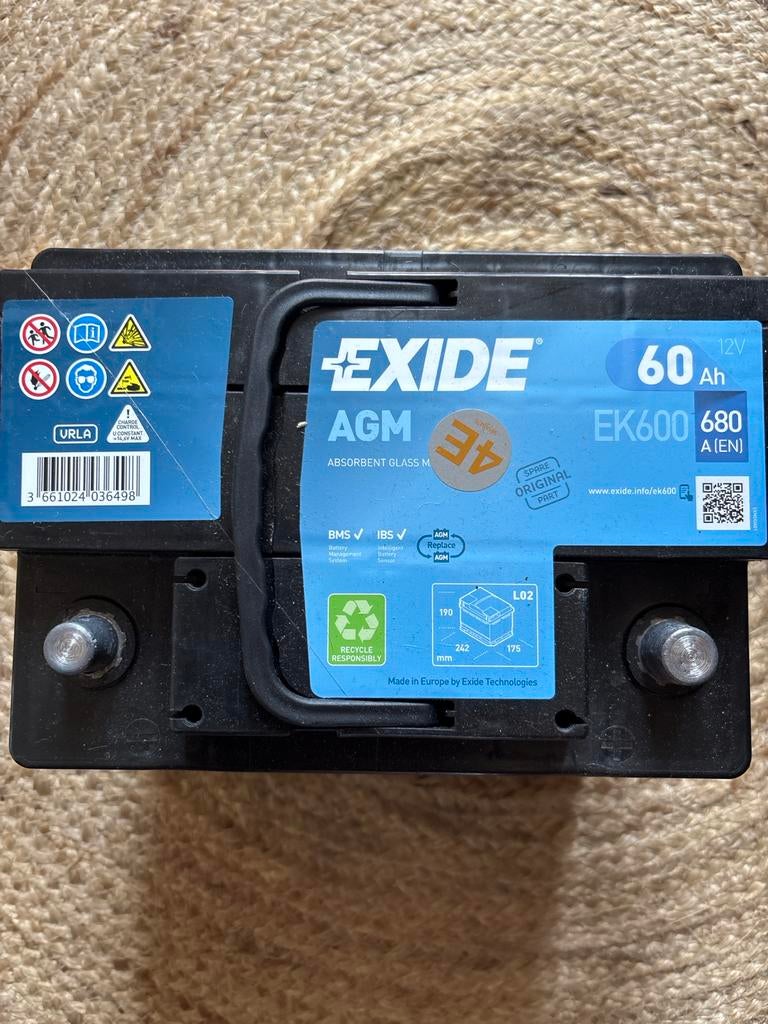 Te koop: Exide AGM Start-Stop Accu EK600 12V 60Ah 680A, Ophalen, Gebruikt, Universele onderdelen