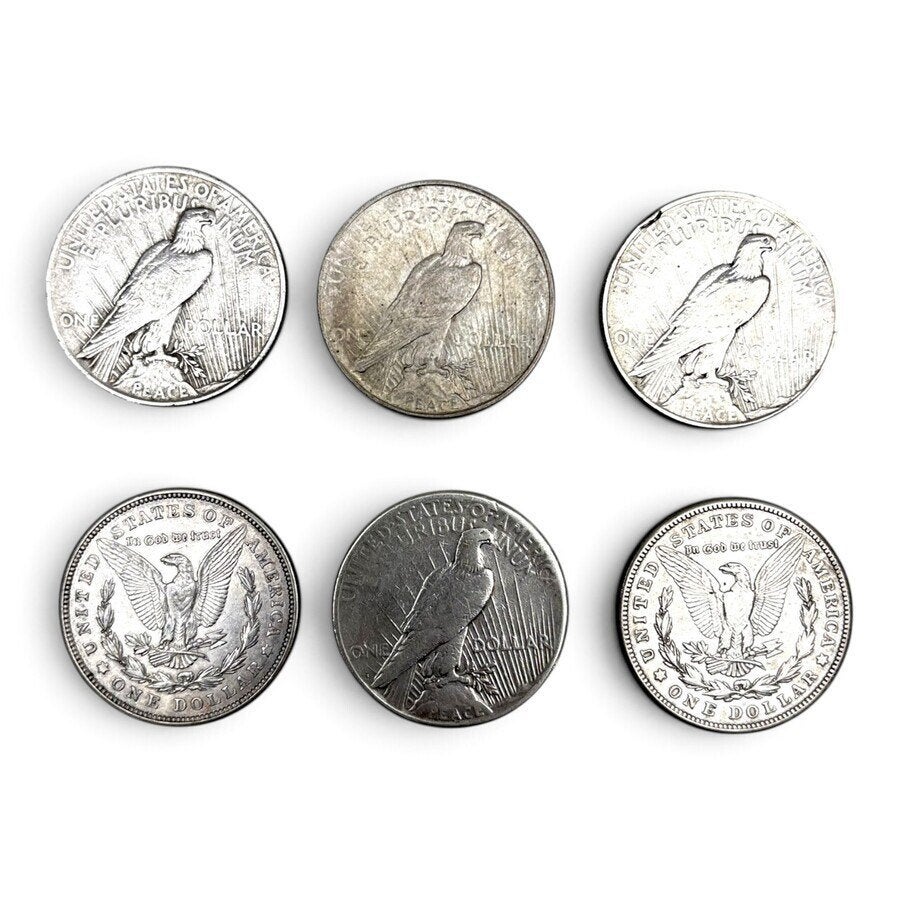 Zes Amerikaanse zilveren dollars, 1921 t/m 1923, Ophalen of Verzenden, Zilver