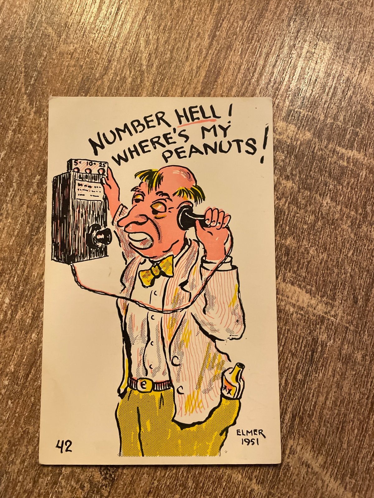 Vintage Elmer Anderson Comic Ansichtkaart - 'Where's My Pean, Verzamelen, Ophalen of Verzenden, 1940 tot 1960, Ongelopen, Buiten Europa