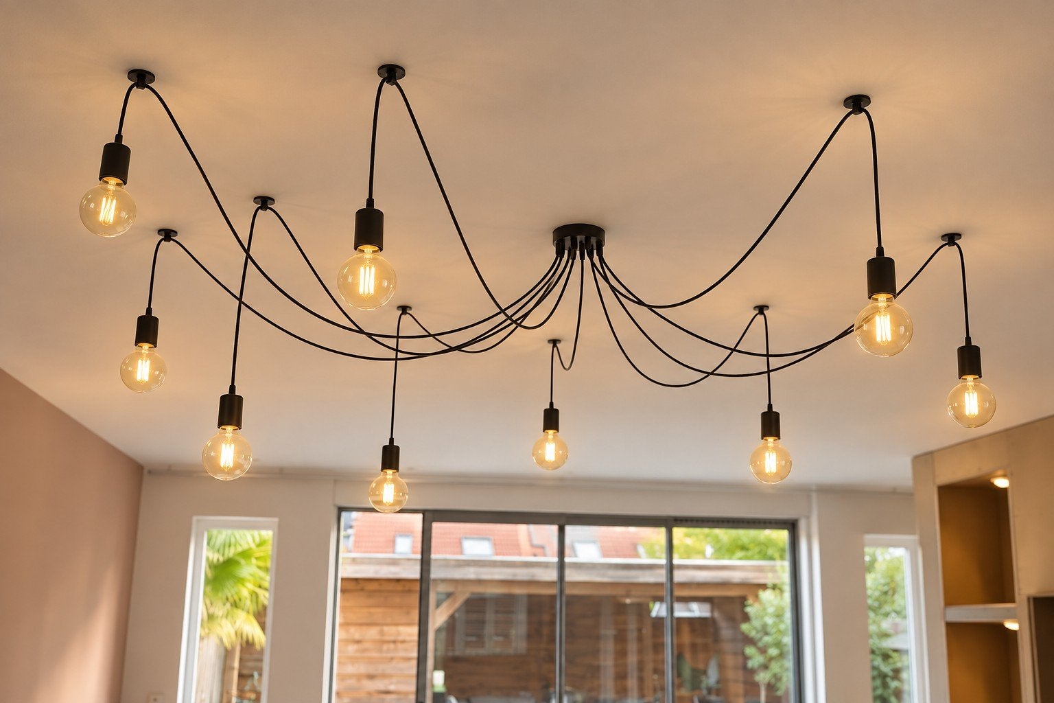 Moderne Spider Plafondlamp met 9 Lichtpunten - Zwart, Modern, Industrieel, Zo goed als nieuw, Metaal, E27 (groot)