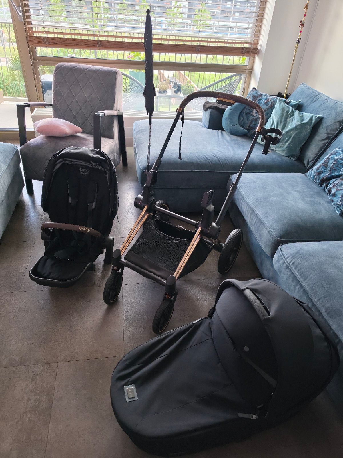 Cybex Priam kinderwagen met reiswieg en zitje, Ophalen of Verzenden, Zo goed als nieuw, Combiwagen, Verstelbare duwstang