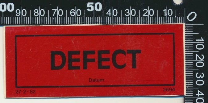 Sticker: Defect, Verzamelen, Stickers, Ophalen of Verzenden, Zo goed als nieuw, Bedrijf of Vereniging