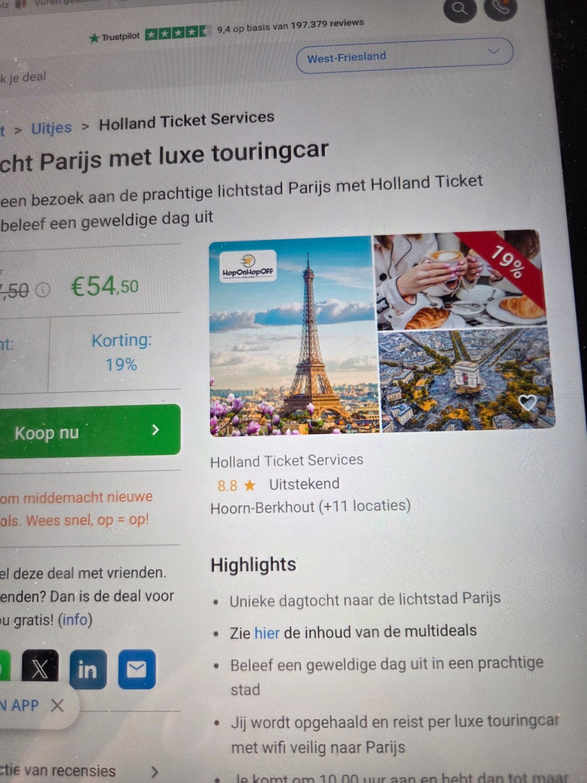 Dagje Parijs, Tickets en Kaartjes, Kortingen en Cadeaubonnen, Eén persoon, Overige soorten, Overige typen