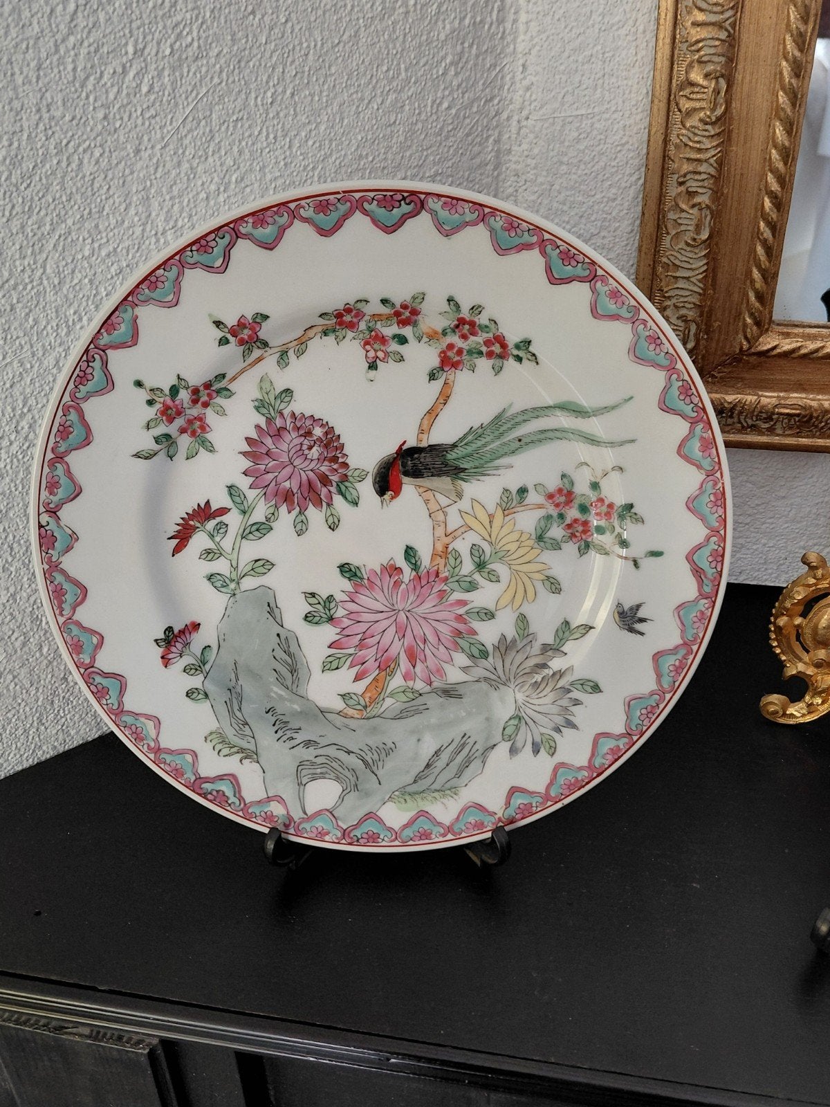 Chinees porseleinen bord met vogel en bloemmotief, Ophalen of Verzenden