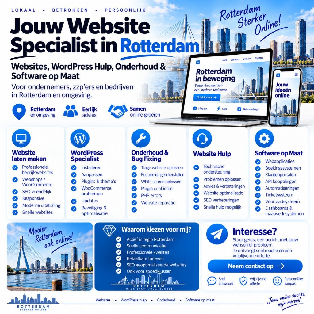 Website Laten Maken & WordPress Hulp Rotterdam, Vanaf 3 jaar, Geschikt als bijbaan, Freelance of Uitzendbasis, 33 - 40 uur