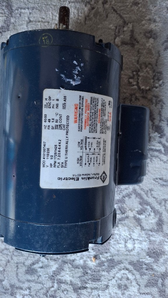 Franklin Electric 1/2 HP Elektromotor 1725 RPM, Doe-het-zelf en Verbouw, Ophalen of Verzenden, Gebruikt, Elektromotor, 1400 tot 1800 rpm