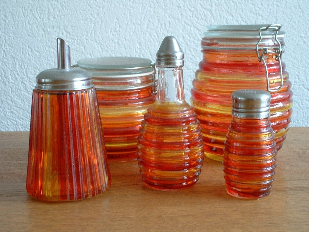 Glazen zout peper suiker olie potjes, Ophalen, Overige typen, Overige stijlen, Glas
