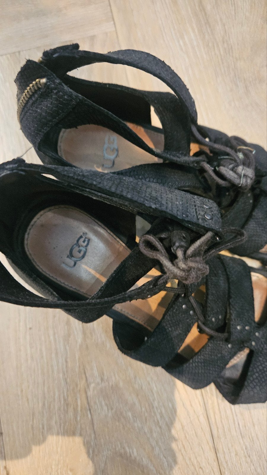 Ugg sandalen met sleehak, maat 38, UGG, Zwart, Gedragen, Sandalen of Muiltjes