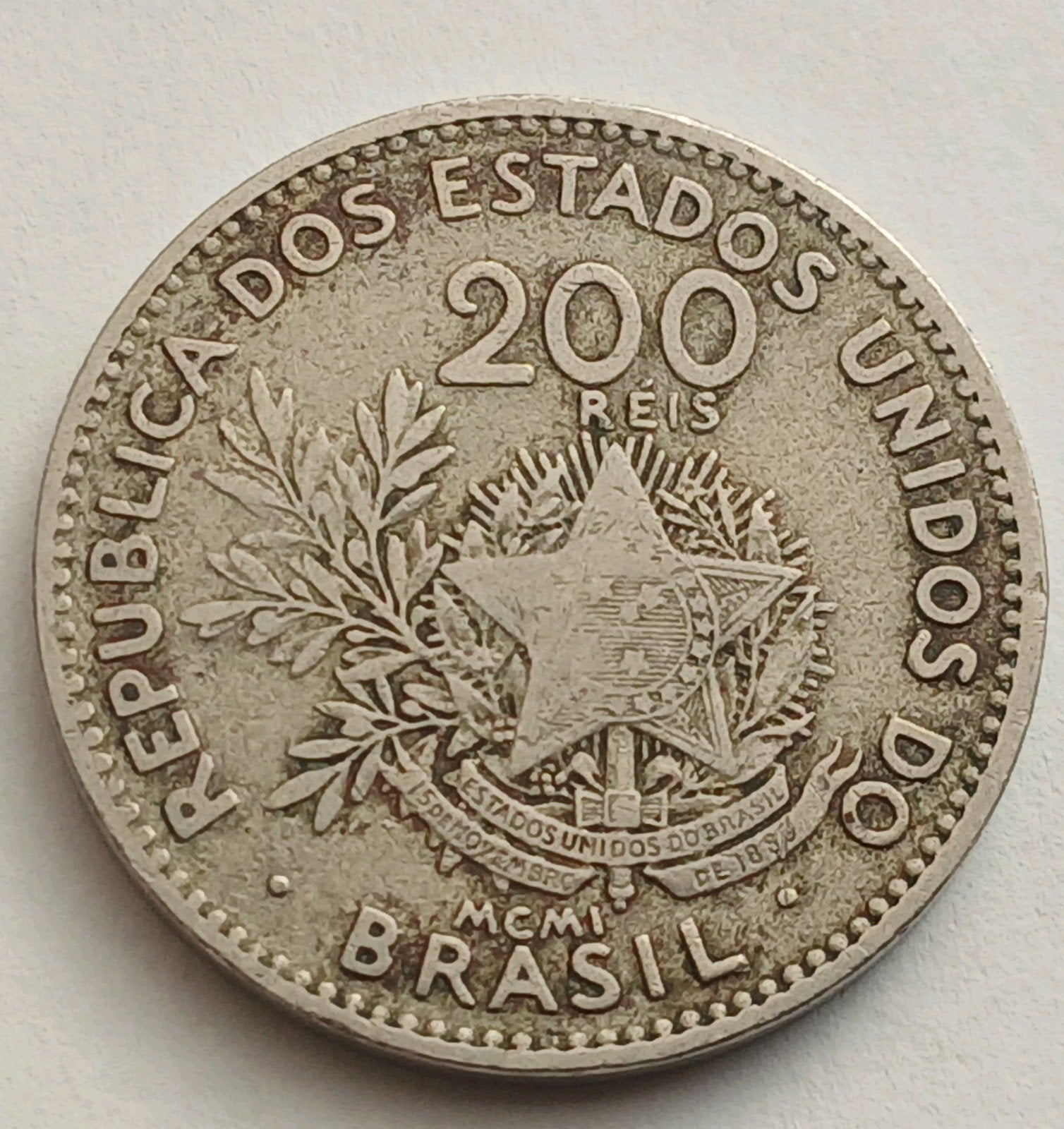 Brazilie 200 Reis 1901 Oude Antieke Munt Liberty Head, Ophalen of Verzenden, Zuid-Amerika