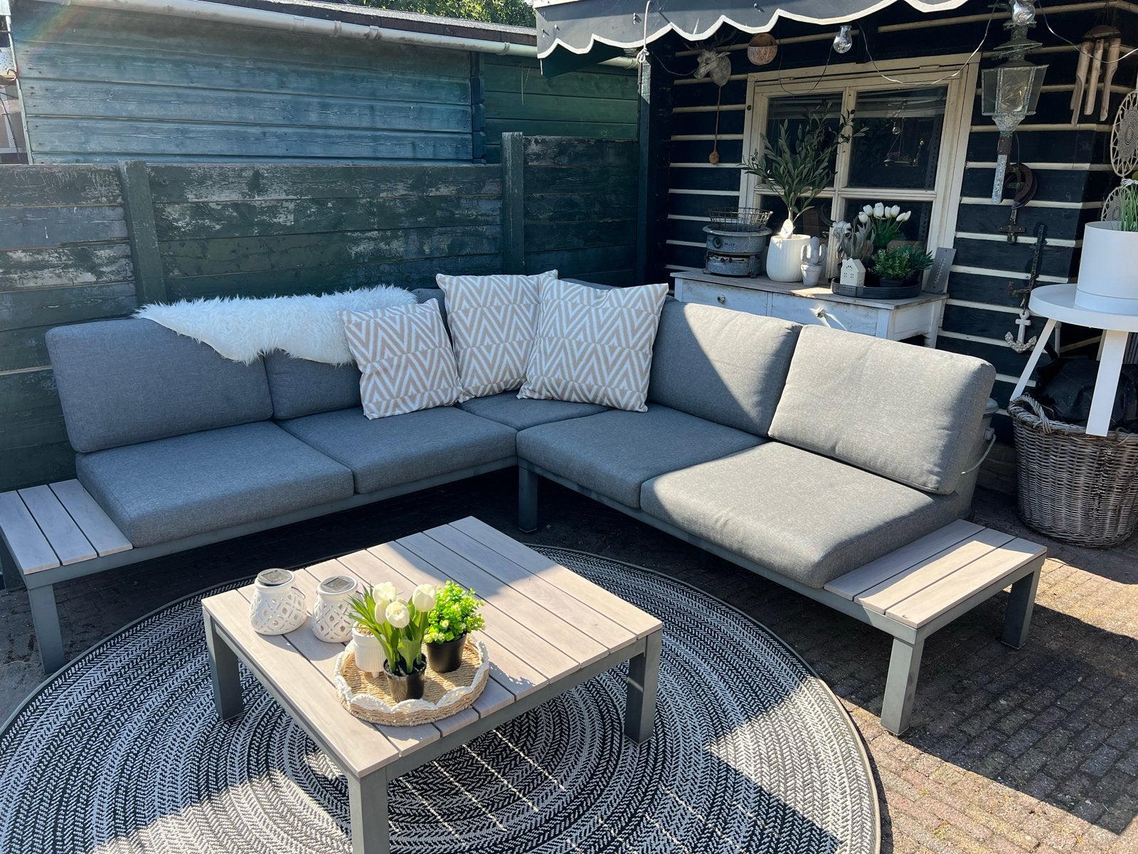 Leen Bakker Loungeset met Tafel - Grijs, Ophalen, Gebruikt, Loungeset, Bank