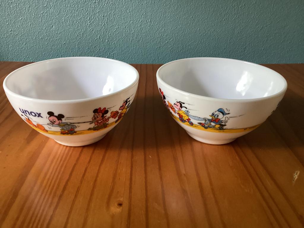 Disney Vintage Eetkom Unox 2 Stuks,Zie Foto’s.   ((Ophalen)), Ophalen, Mickey Mouse, Zo goed als nieuw, Servies