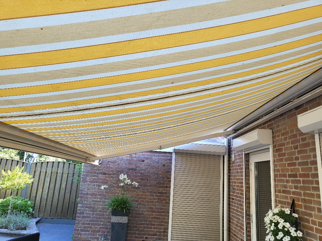 Zonnescherm met knikarm, Tuin en Terras, Zonneschermen, Ophalen, Gebruikt, 450 cm of meer, Elektrisch