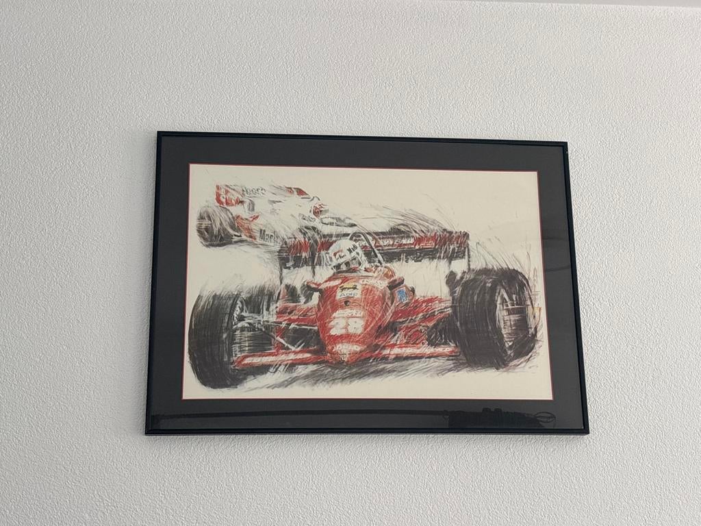 Zeefdruk Ferrari F1 van Rene Arnoux (1983, 70x51cm), Ophalen of Verzenden