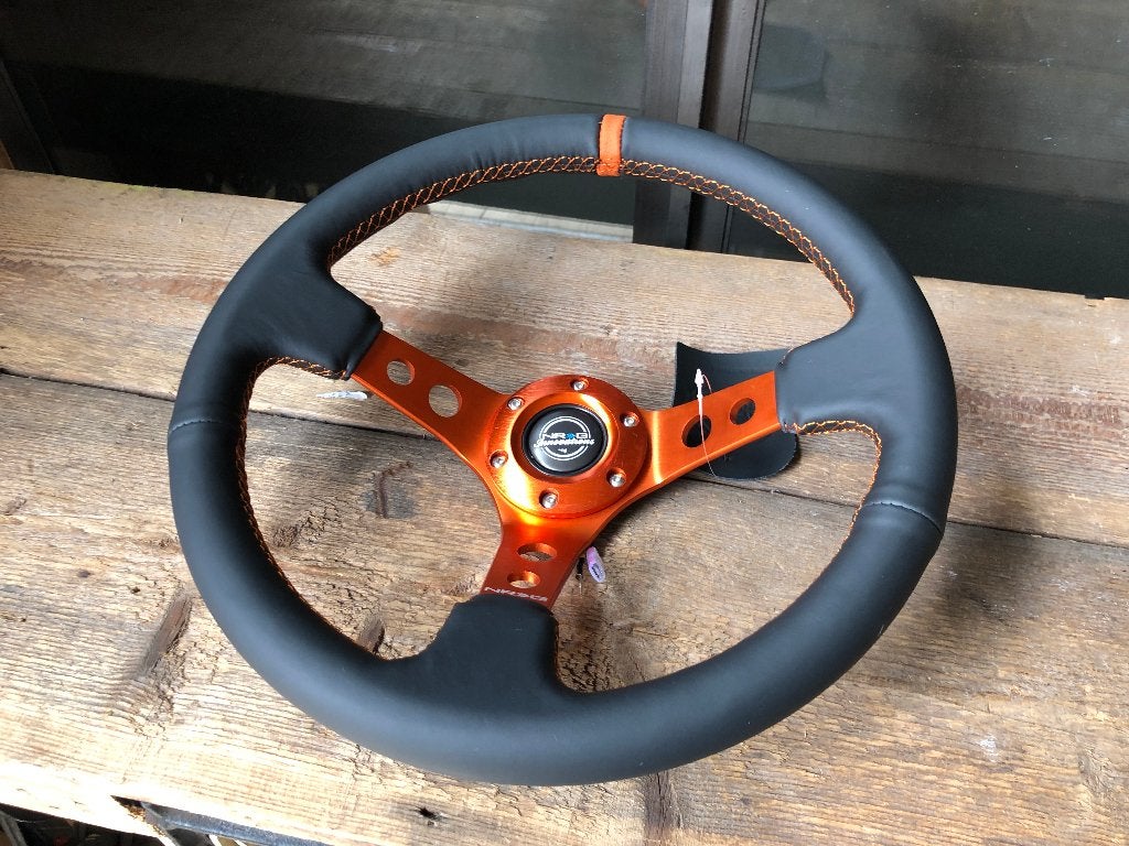 NRG Sportstuur leder 350mm oranje zwart deep dish 75mm, Ophalen of Verzenden