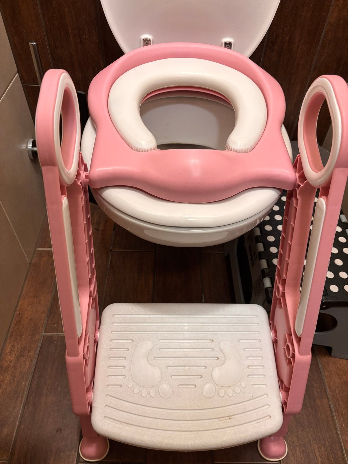 Roze WC bril verkleiner met trapje voor kinderen, Ophalen, Gebruikt