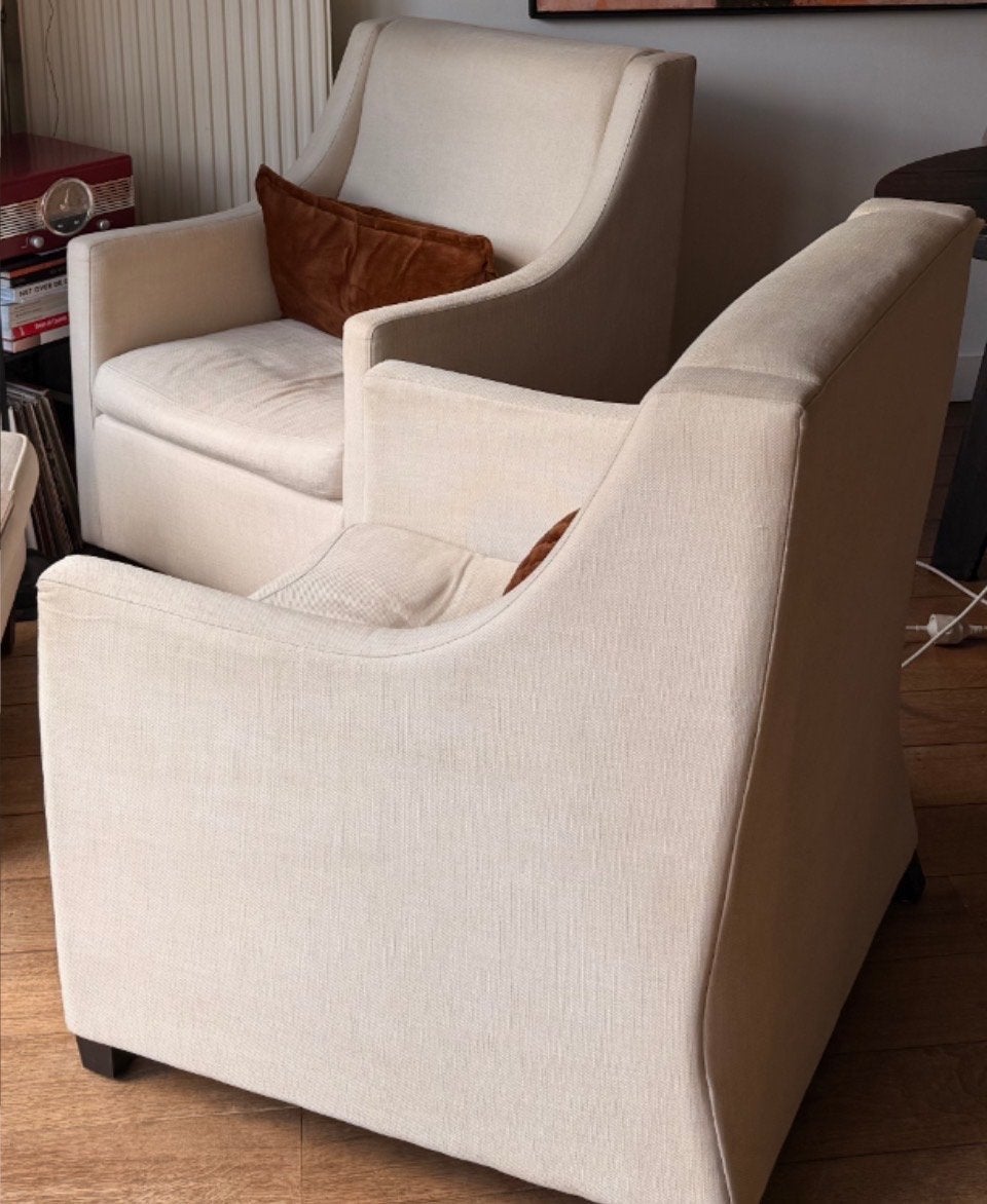 Twee comfortabele fauteuils - Crèmekleurig, Ophalen, Gebruikt, Stof, 75 tot 100 cm