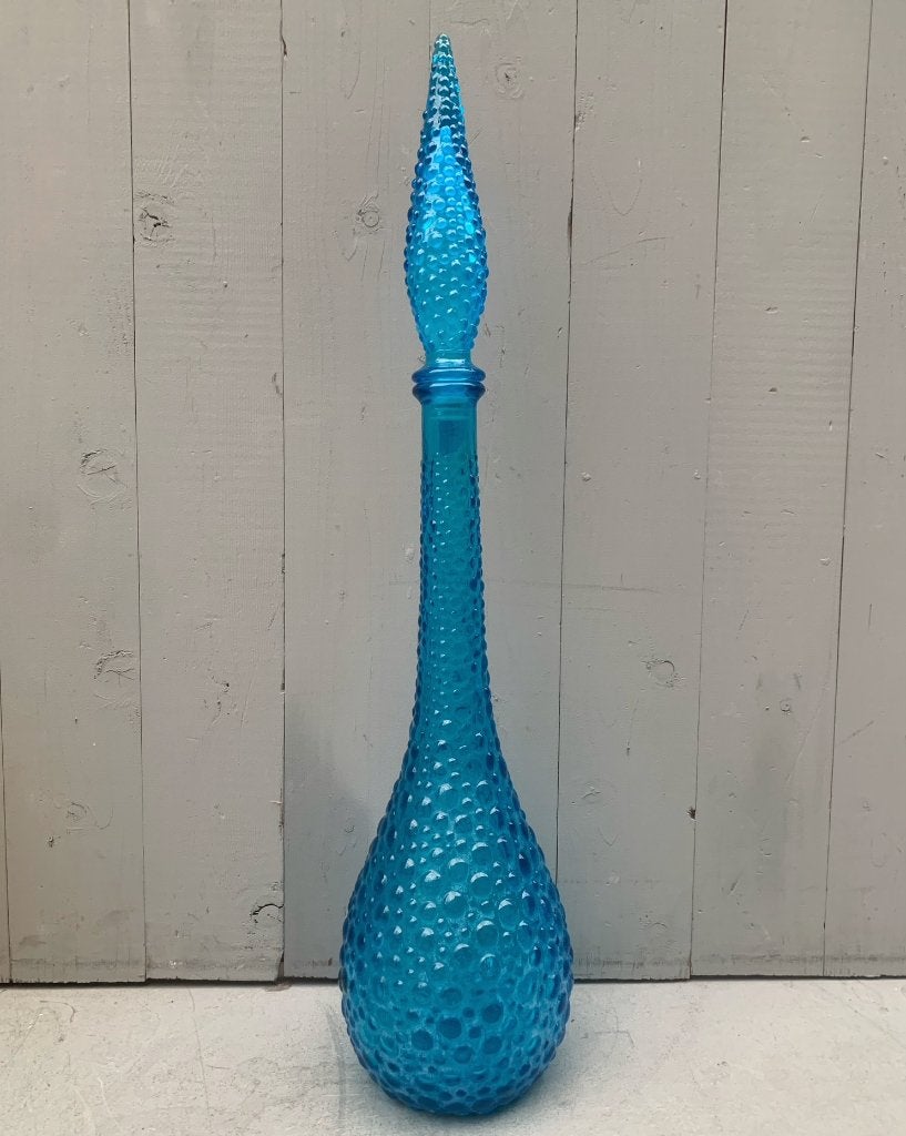 Blauwe glazen Empoli fles met dop - vintage retro vaas, Antiek en Kunst, Ophalen