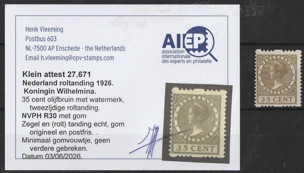 Nederland 1926 Roltanding R30 MNH, Ophalen of Verzenden, T/m 1940, Postfris