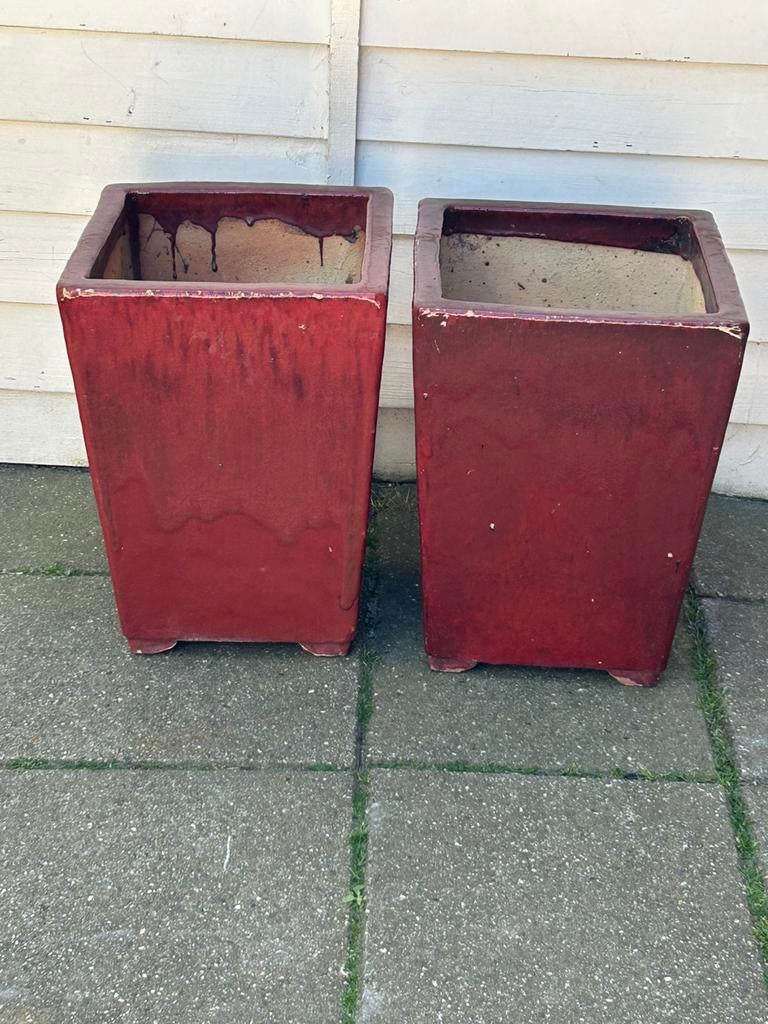 Bloembakken langwerpig keramiek geglazuurd kwaliteit 2 st, Ophalen, Zo goed als nieuw, Tuin