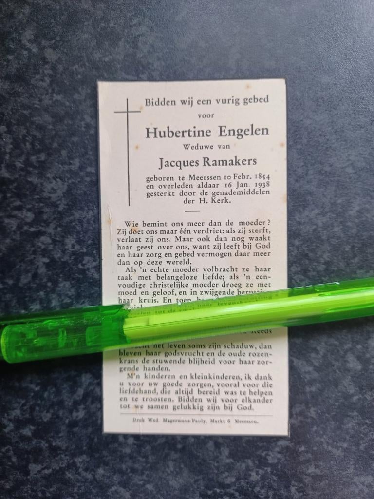 Bidprentje Meerssen Hubertine Engelen 1854 1938, Ophalen, Bidprentje